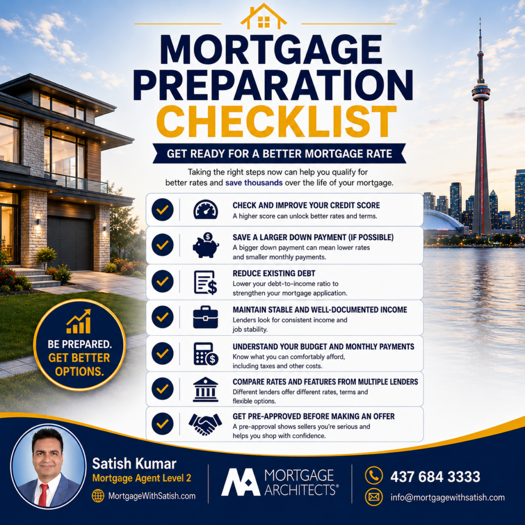 Mortgage preparation checklist for Ontario homebuyers showing the key steps to improve mortgage approval and secure competitive mortgage rates.