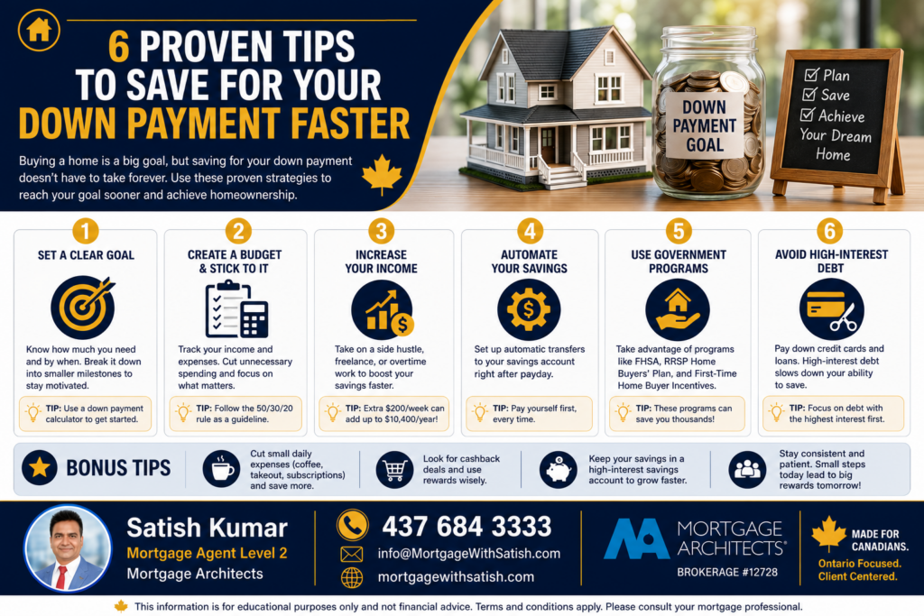 Infographic highlighting the most common mistakes home buyers make when saving for or using a down payment in Canada.